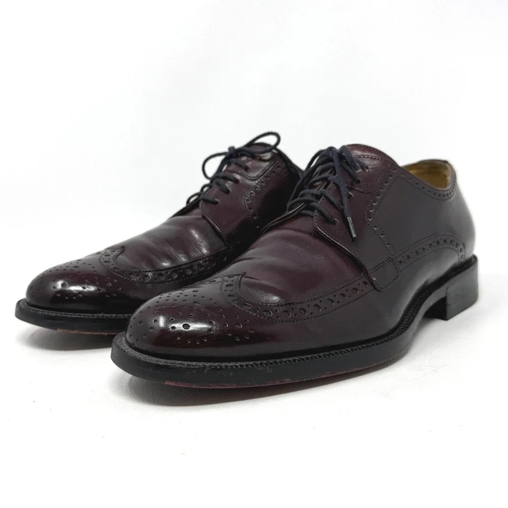Johnston & Murphy Signature Burgundy Wine Leather Wingtip Mens 7.5 M Academia